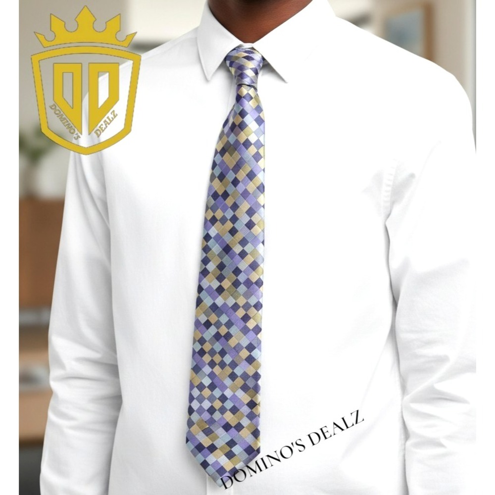 Ted Baker London 100% Silk Tie Blue Gold Geometric Designer Mens Classic Necktie
